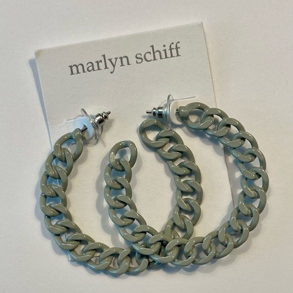 Marlyn Schiff | Link & Chain Hoop Earrings | Light Grey & Silver - Picture 1 of 2